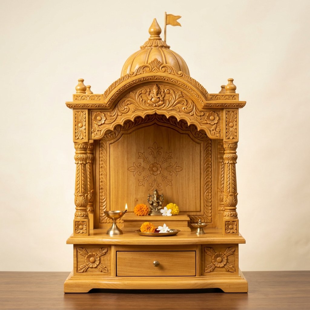 Sevan Wood ivory wall mount mandir, Pune apartment